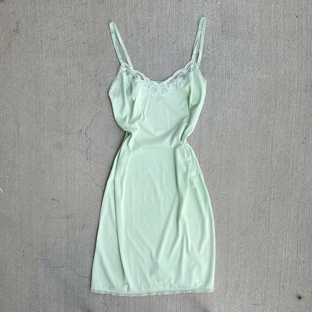 vintage mint satin midi slip